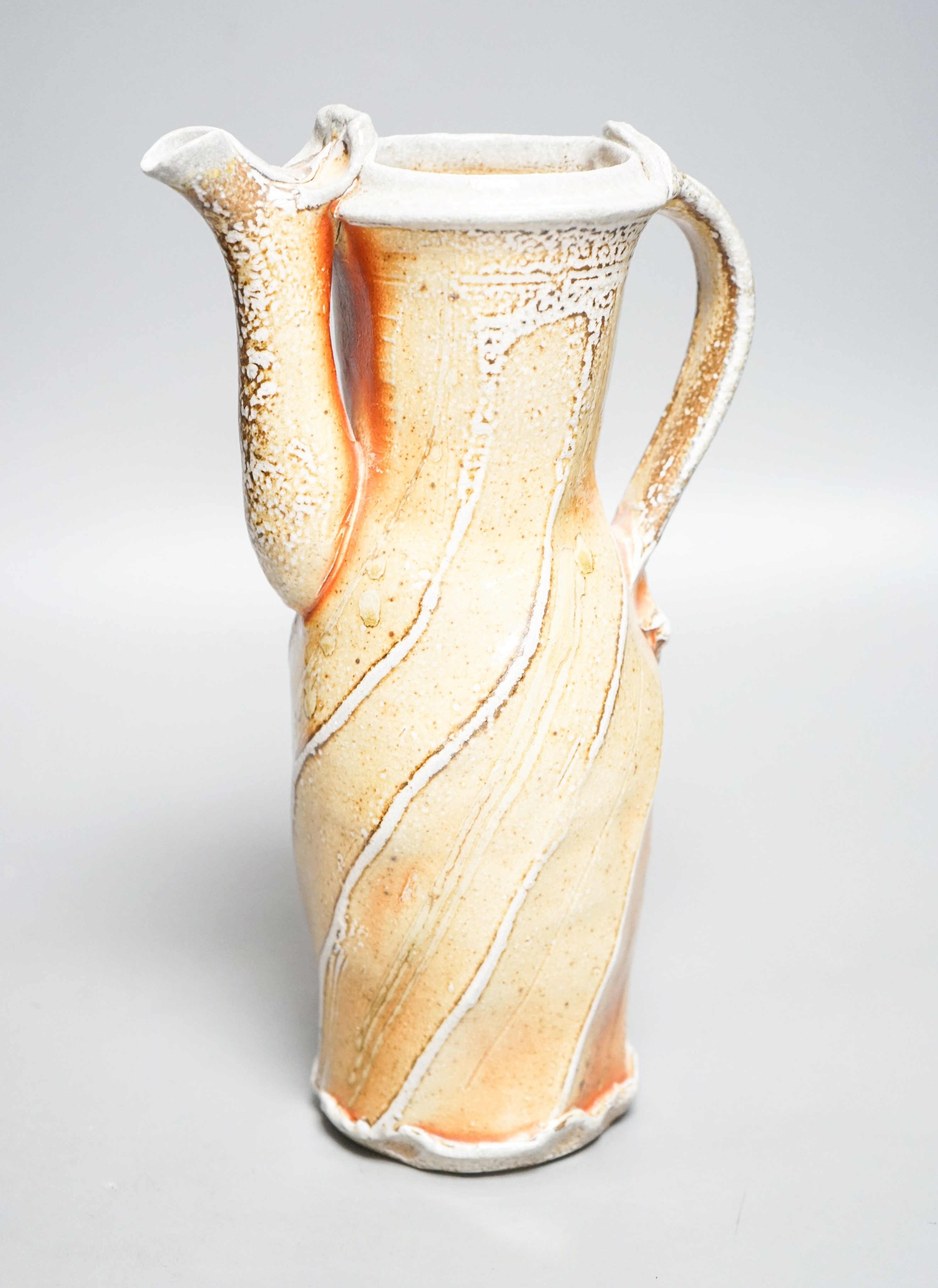 Ruthanne Tudball (b.1948), a soda fired stoneware spouted ewer 28cm